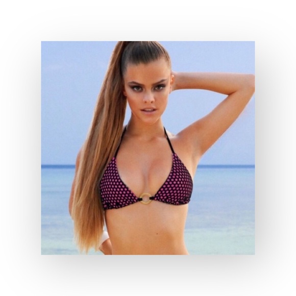 new Beach Bunny ✶ Locals Only Bikini Top ✶ Pink with Black Mesh Overlay ✶ Dots - Picture 15 of 16